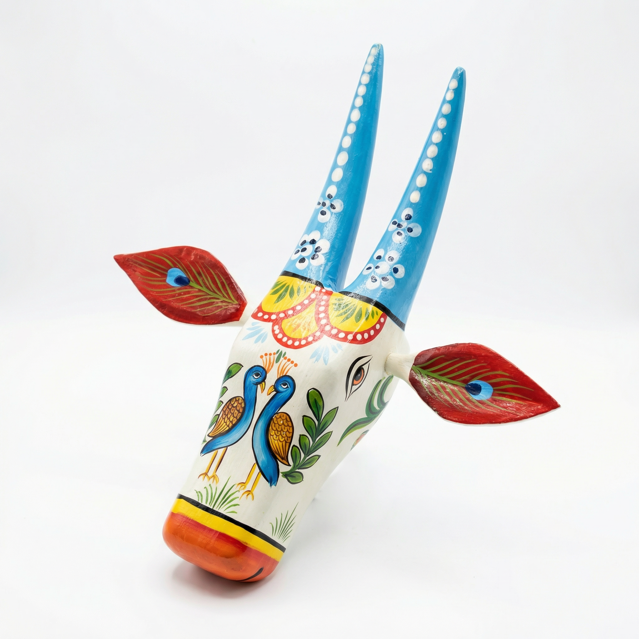 Handpainted Wooden Nandi/Cow Wall Decor | White | 12x11x4 Inches
