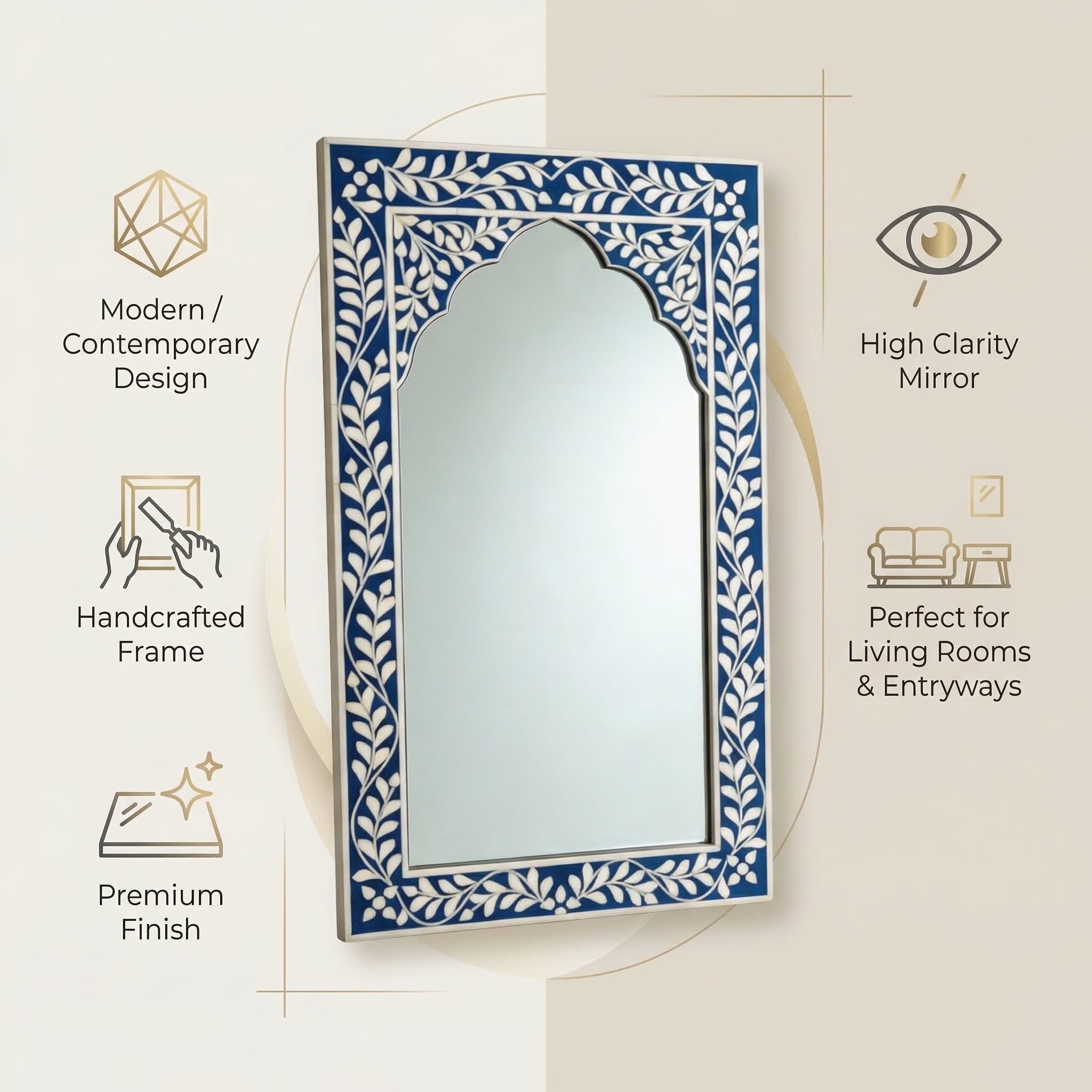Blue Floral Inlay Mirror | 30x18x1.5 Inches