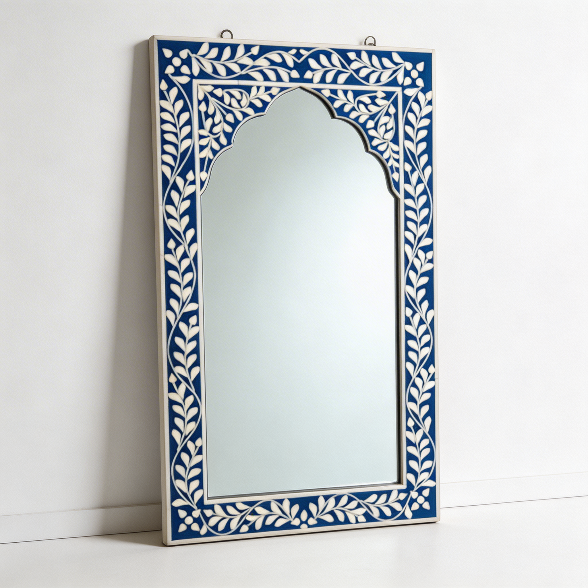 Blue Floral Inlay Mirror | 30x18x1.5 Inches