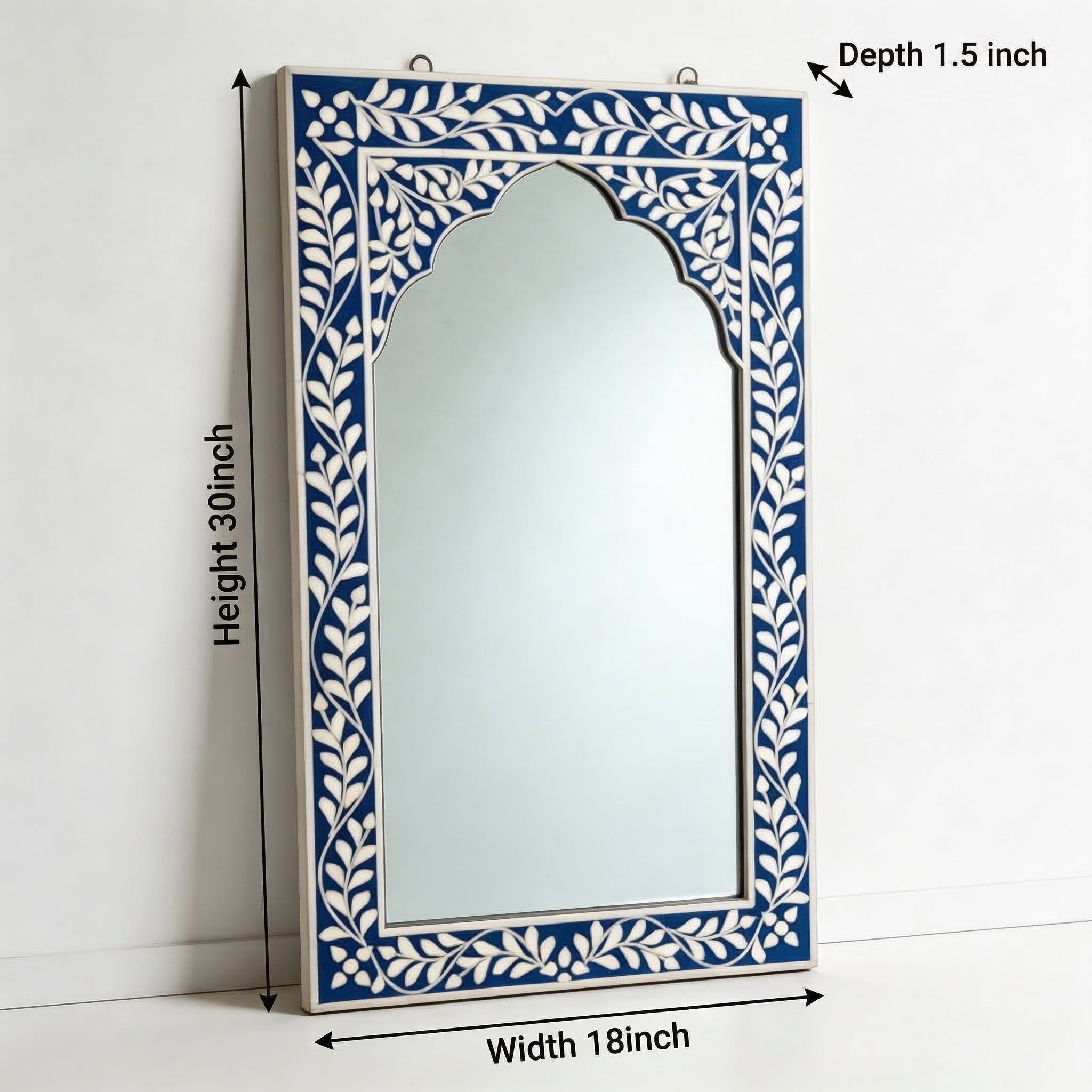 Blue Floral Inlay Mirror | 30x18x1.5 Inches