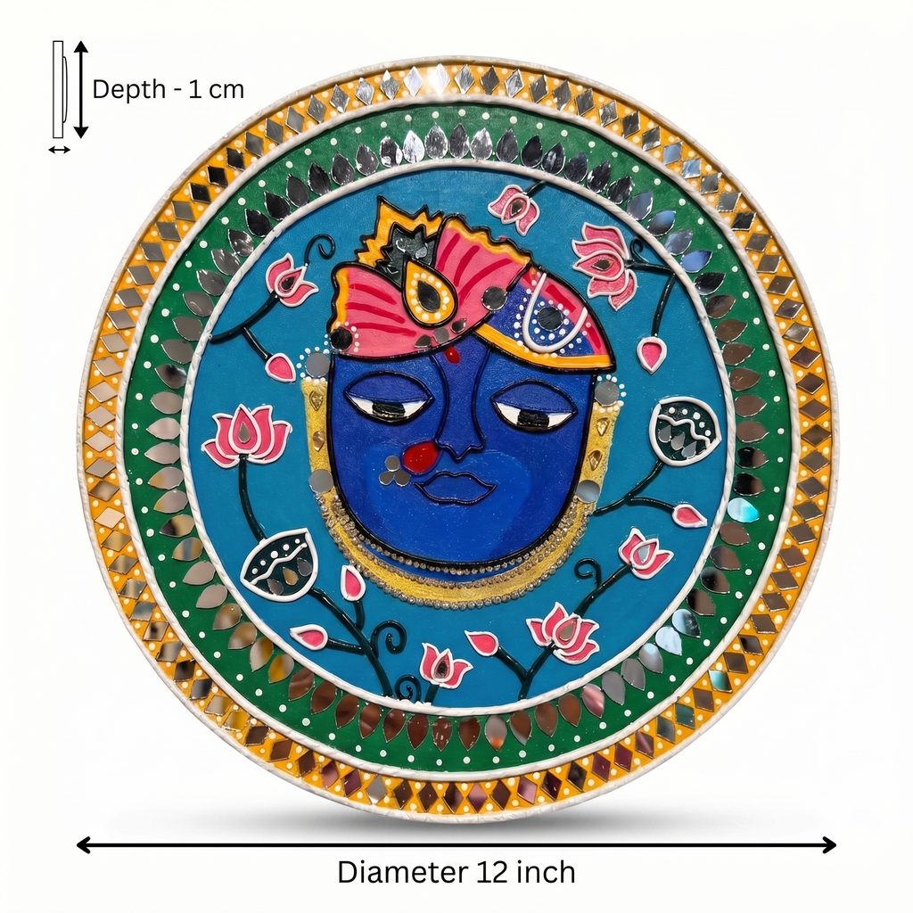 Lippan Art Wall Plate | Shree Nath Ji | 12x12x0.5 Inch