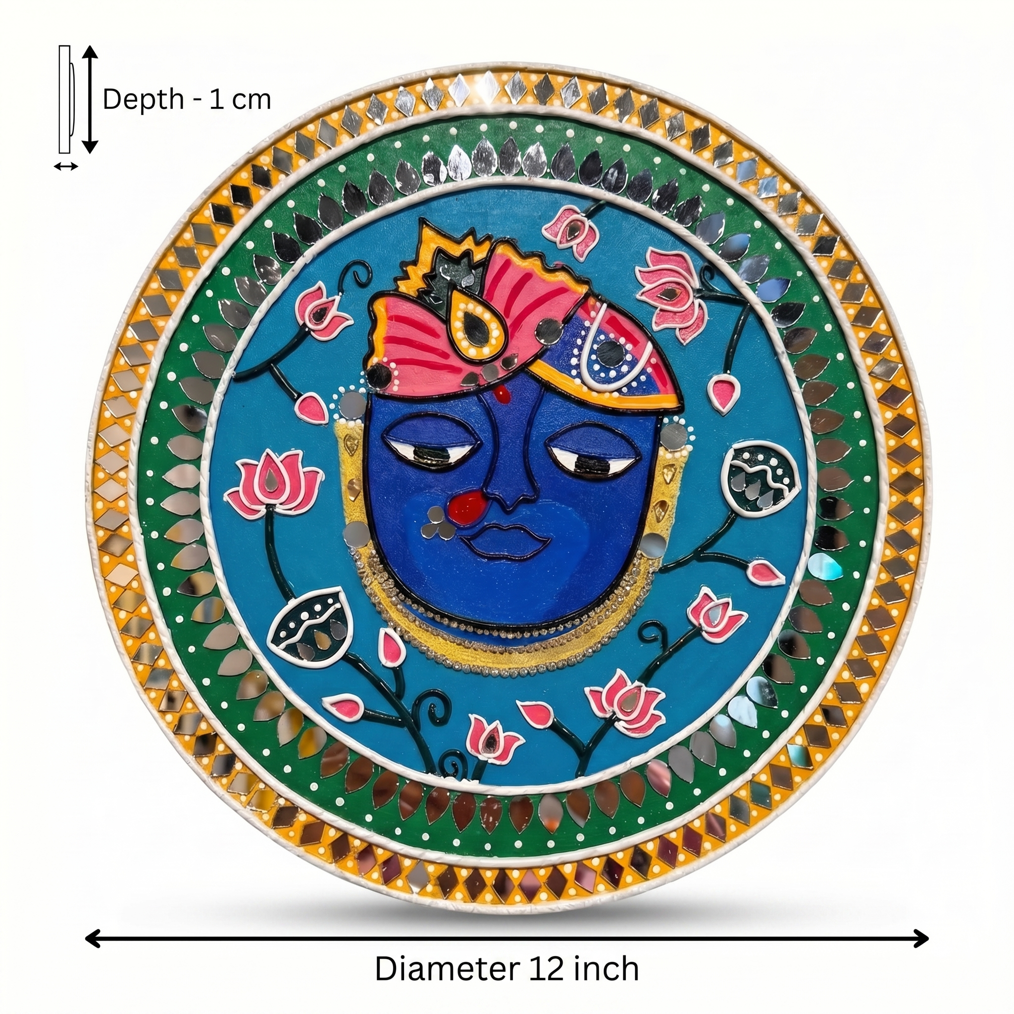 Lippan Art Wall Plate | Shree Nath Ji | 12x12x0.5 Inch