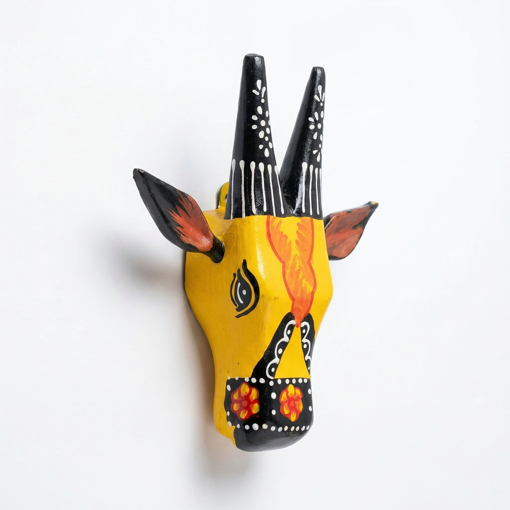 Handpainted Wooden Nandi/Cow Wall Decor | Yellow | 6x6x2 Inches