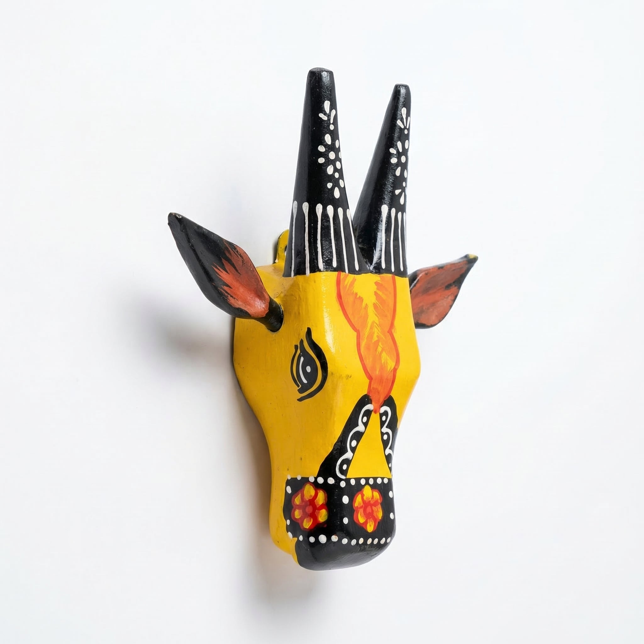 Handpainted Wooden Nandi/Cow Wall Decor | Yellow | 6x6x2 Inches