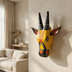Handpainted Wooden Nandi/Cow Wall Decor | Yellow | 6x6x2 Inches