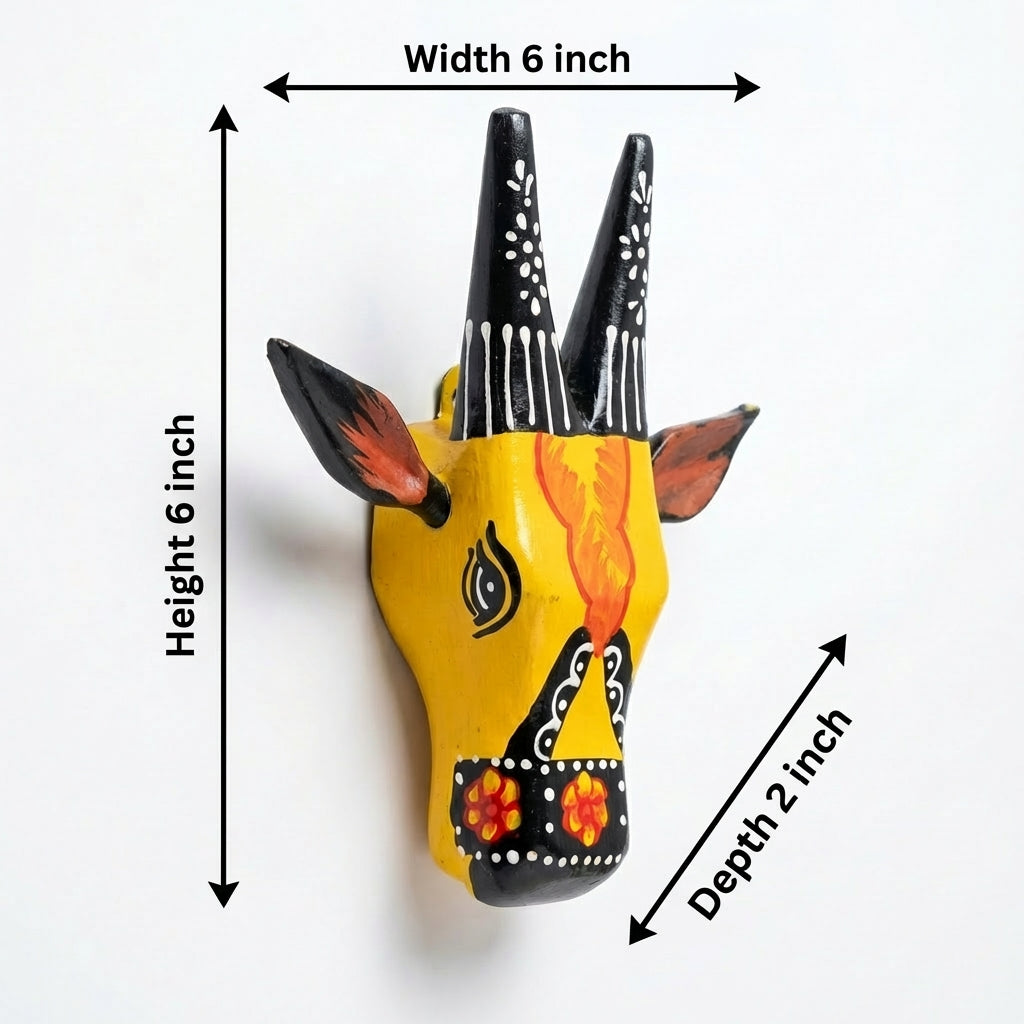 Handpainted Wooden Nandi/Cow Wall Decor | Yellow | 6x6x2 Inches