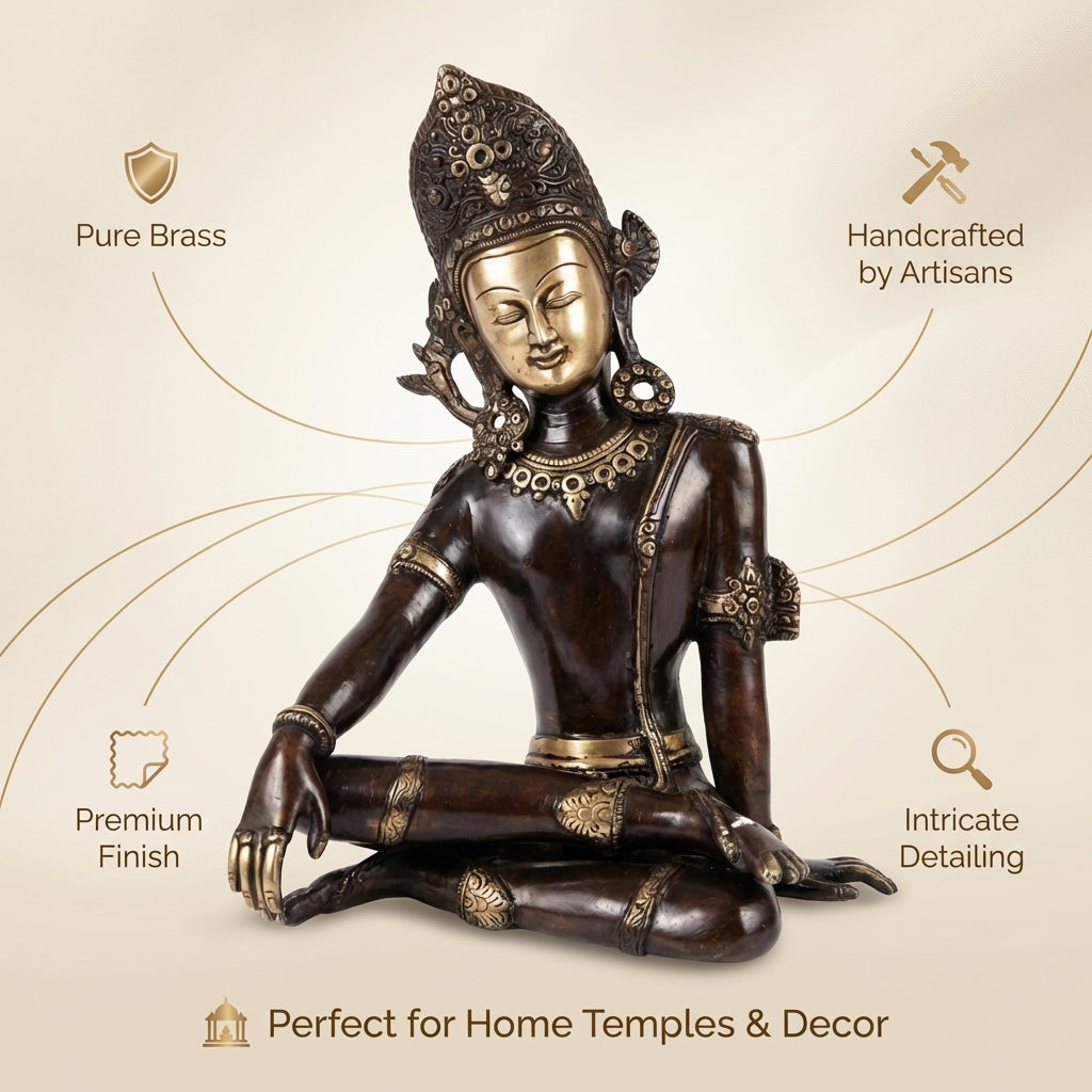 Brass Indra Dev | 14.2x9.4x7.1 Inch | Gloss Finish | 7.1 Kg Approx