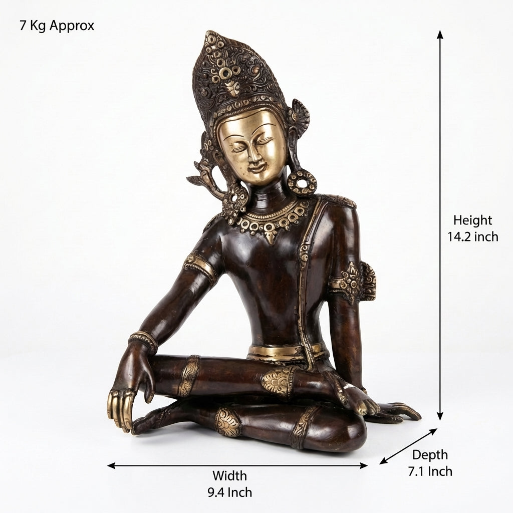Brass Indra Dev | 14.2x9.4x7.1 Inch | Gloss Finish | 7.1 Kg Approx