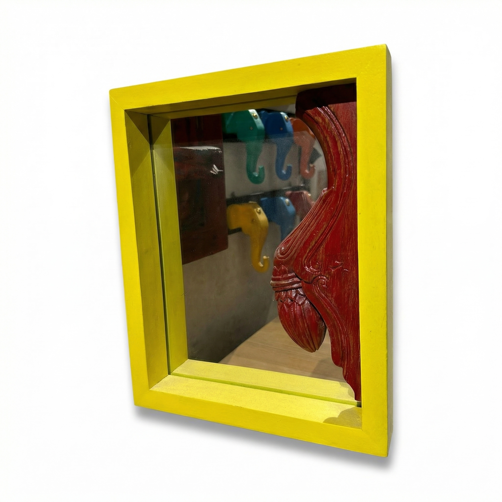 Yellow Mirror Carving | 13.5x11x2.5 inches