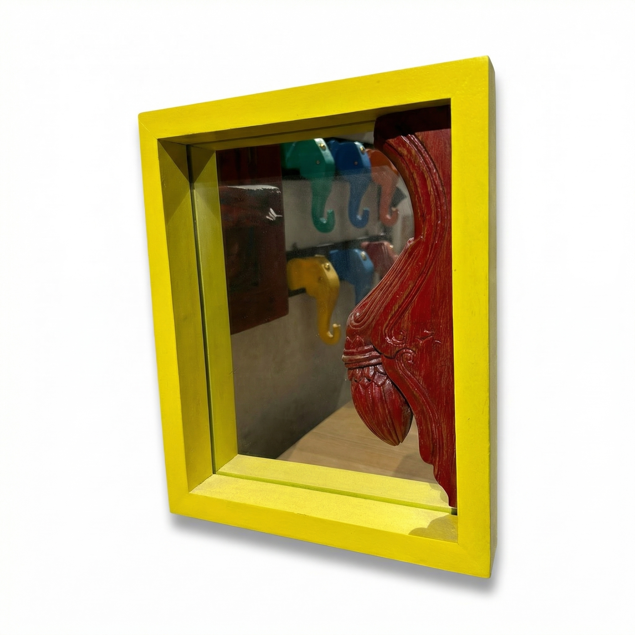 Yellow Mirror Carving | 13.5x11x2.5 inches