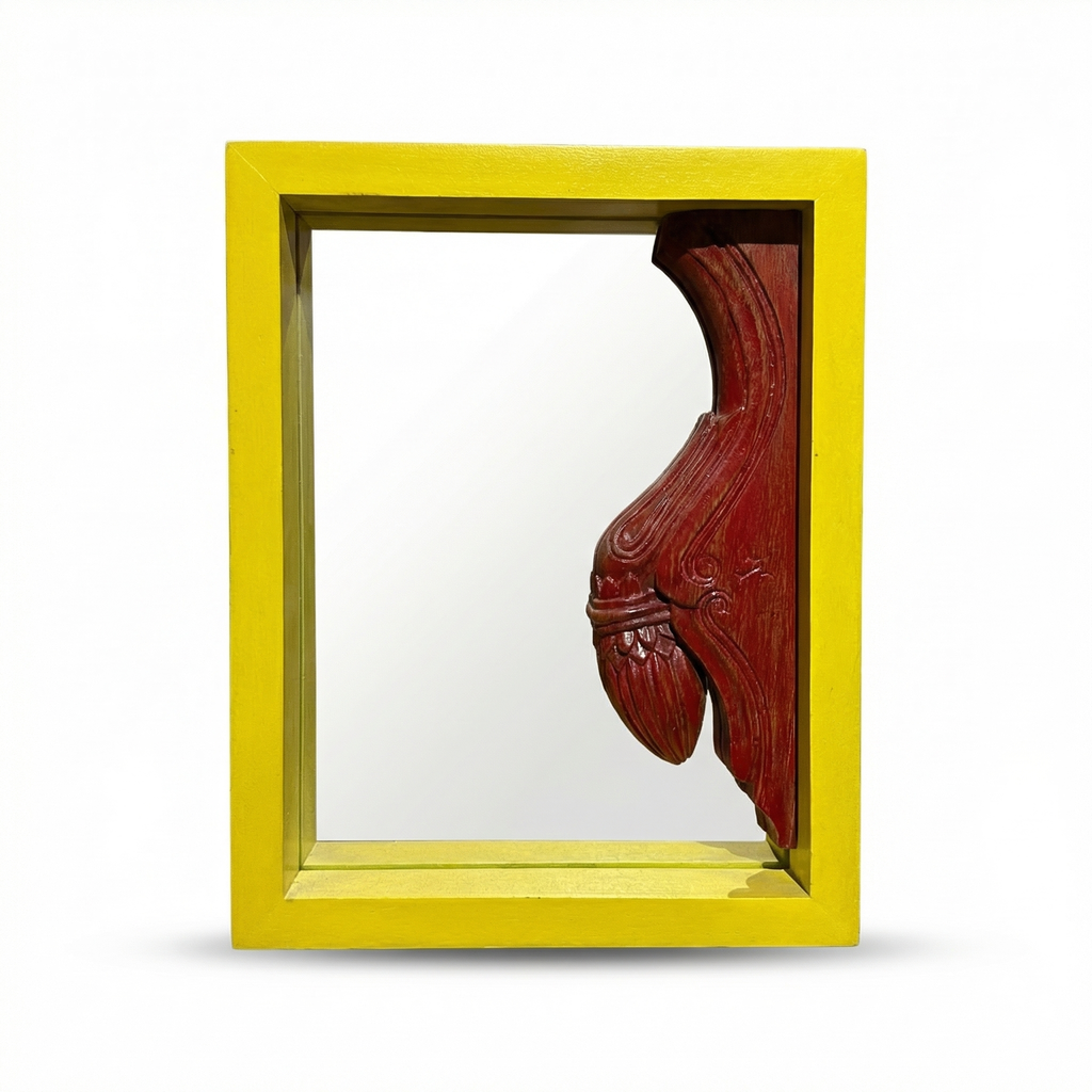Yellow Mirror Carving | 13.5x11x2.5 inches