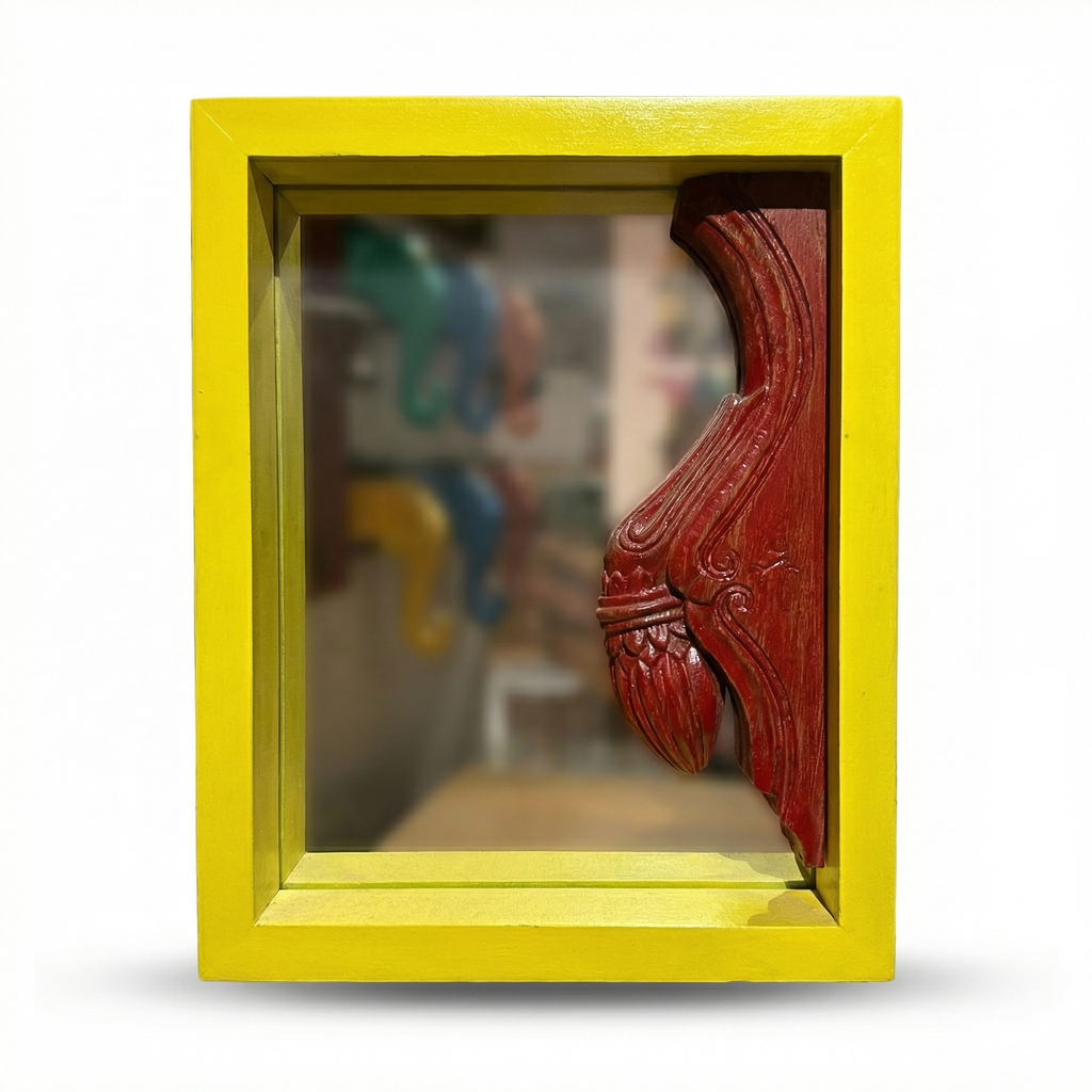 Yellow Mirror Carving | 13.5x11x2.5 inches