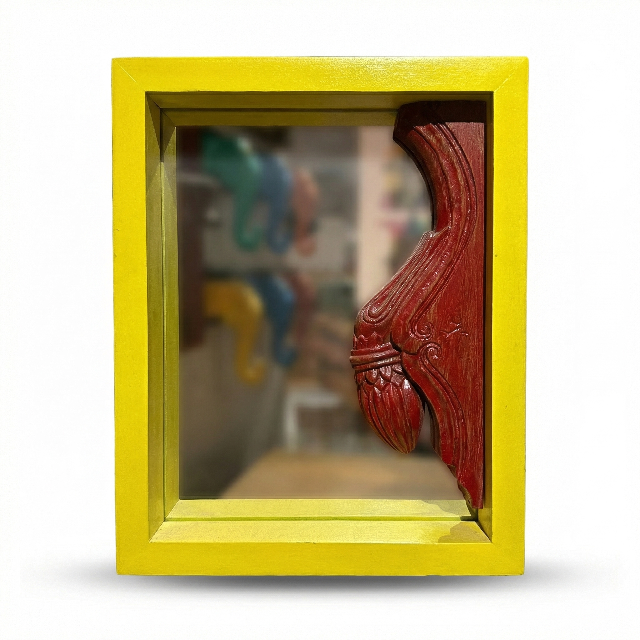 Yellow Mirror Carving | 13.5x11x2.5 inches