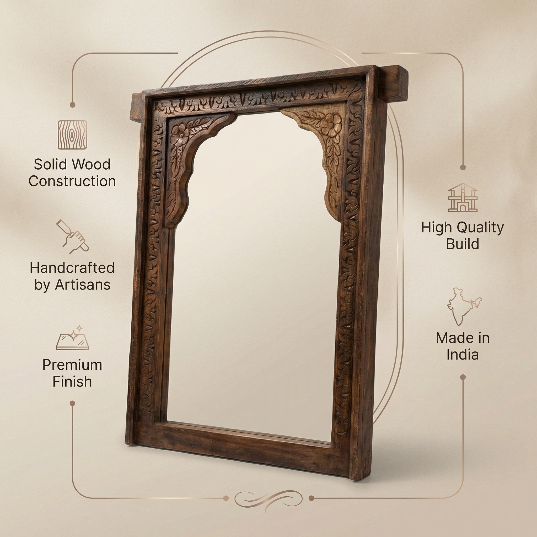 Vintage Wooden Mirror (Frame Only) | Brown | 91x67x7cm
