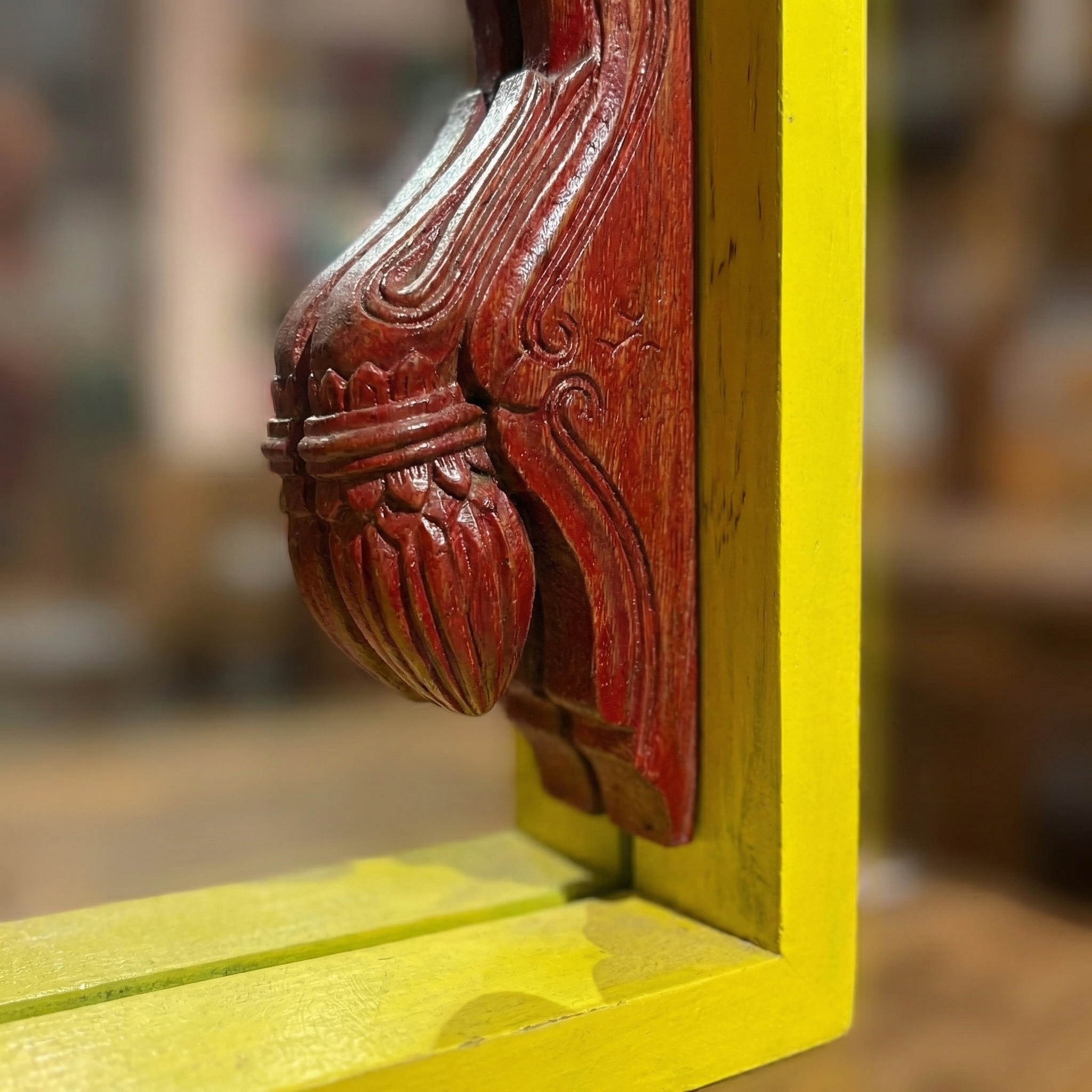 Yellow Mirror Carving | 13.5x11x2.5 inches