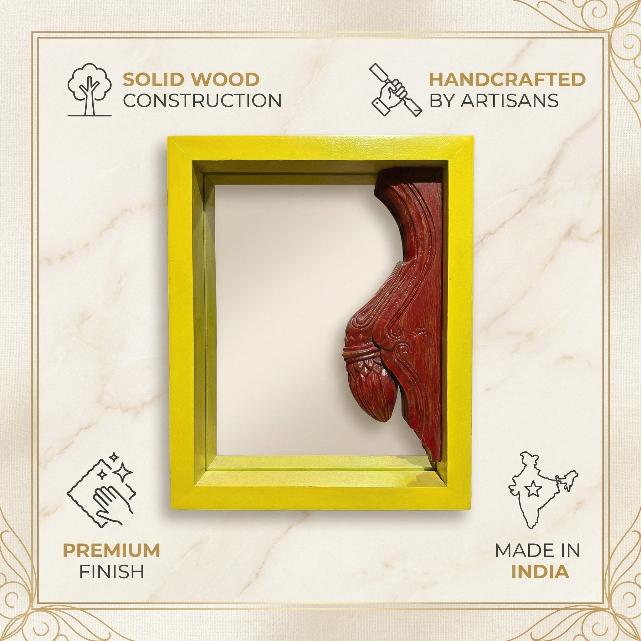 Yellow Mirror Carving | 13.5x11x2.5 inches