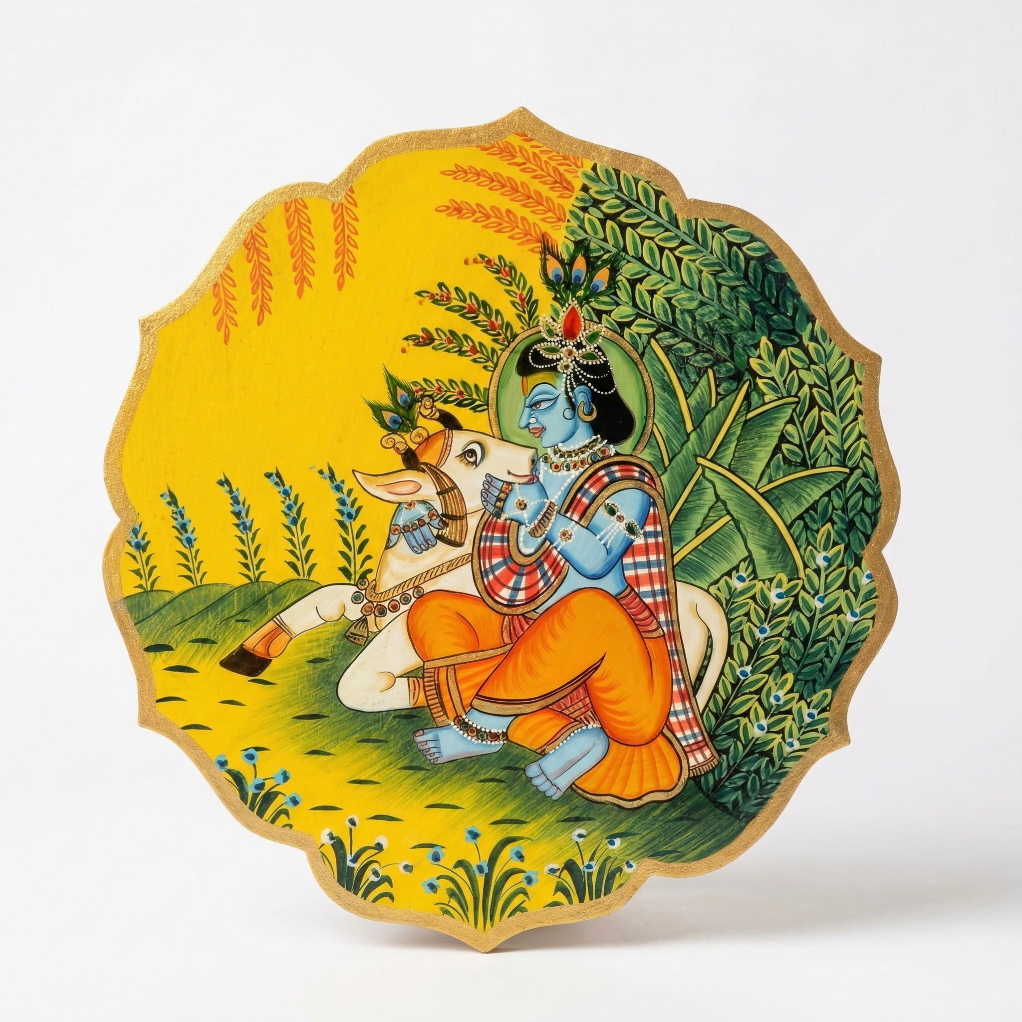 Wooden Pichwai Wall Plate 5 | 9.5 Inches | Handpainted