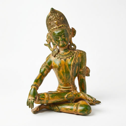Brass Indra Dev | 14.2x9.4x7.1 Inch | Green Patina Finish | 7.1 kg Approx
