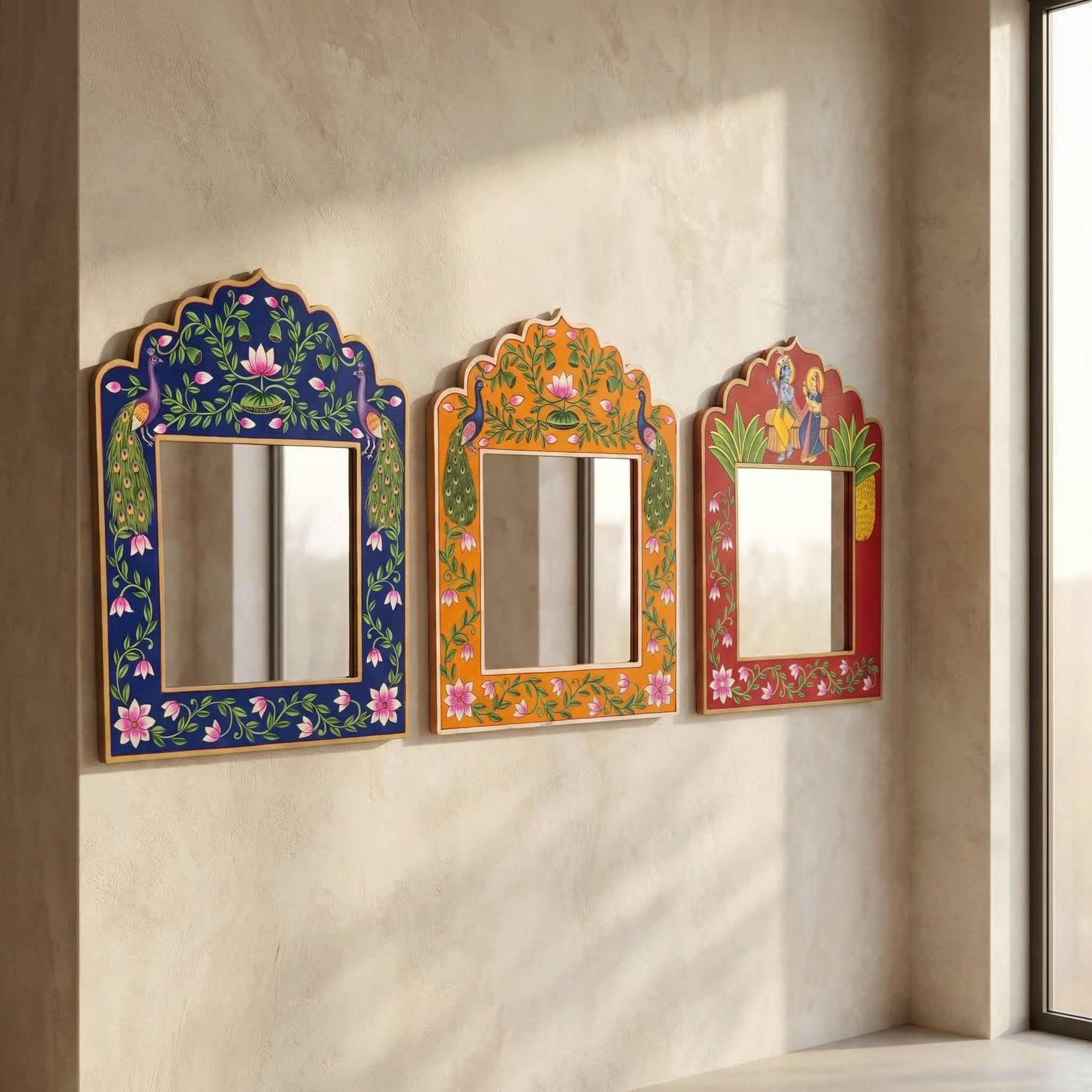 Blue Pichwai Handpainted Mirror | 15x12x0.5 inch