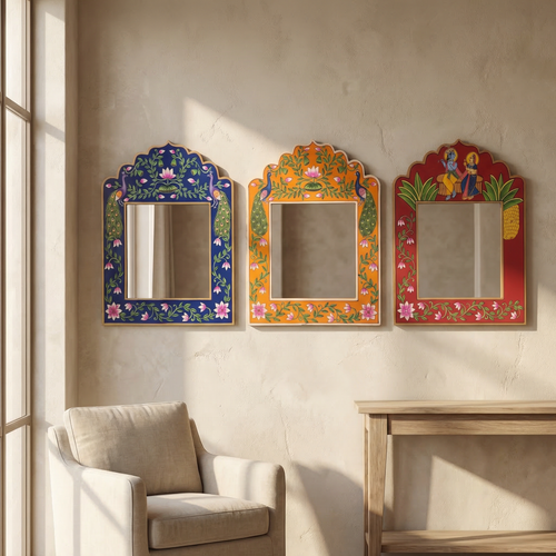 Blue Pichwai Handpainted Mirror | 15x12x0.5 inch