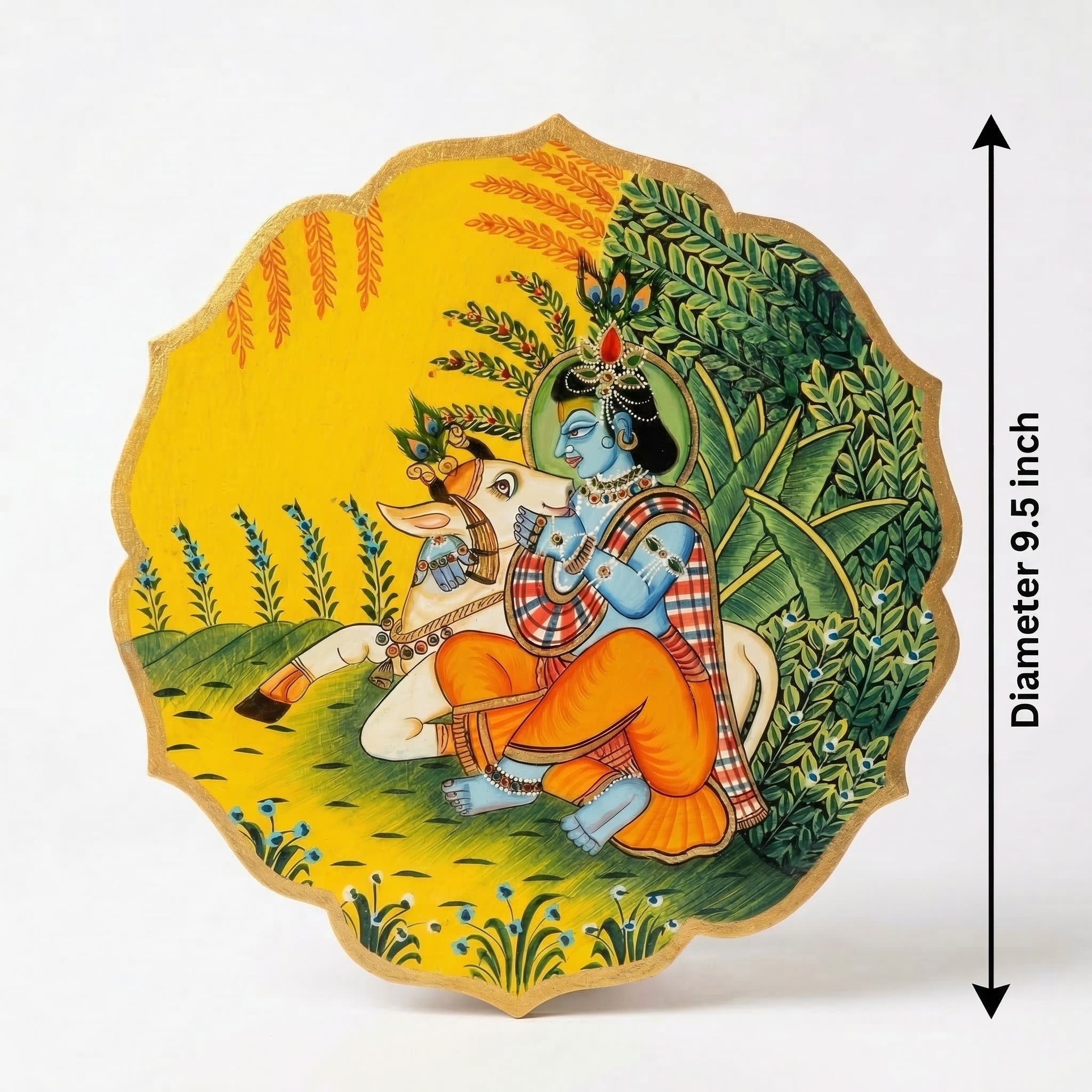 Wooden Pichwai Wall Plate 5 | 9.5 Inches | Handpainted