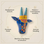 Handpainted Wooden Nandi/Cow Wall Decor | Blue | 6x6x2 Inches