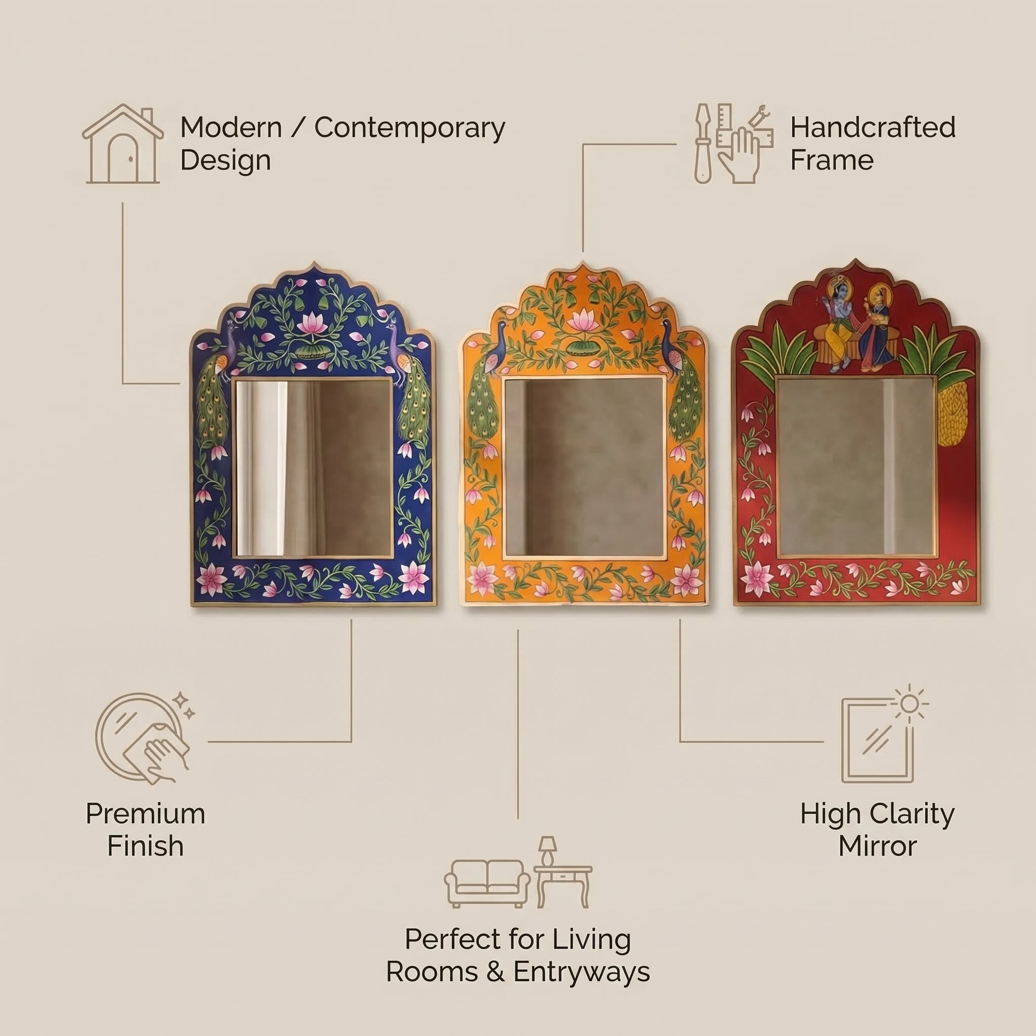 Blue Pichwai Handpainted Mirror | 15x12x0.5 inch