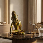 Brass Indra Dev | 14.2x9.4x7.1 Inch | Green Patina Finish | 7.1 kg Approx