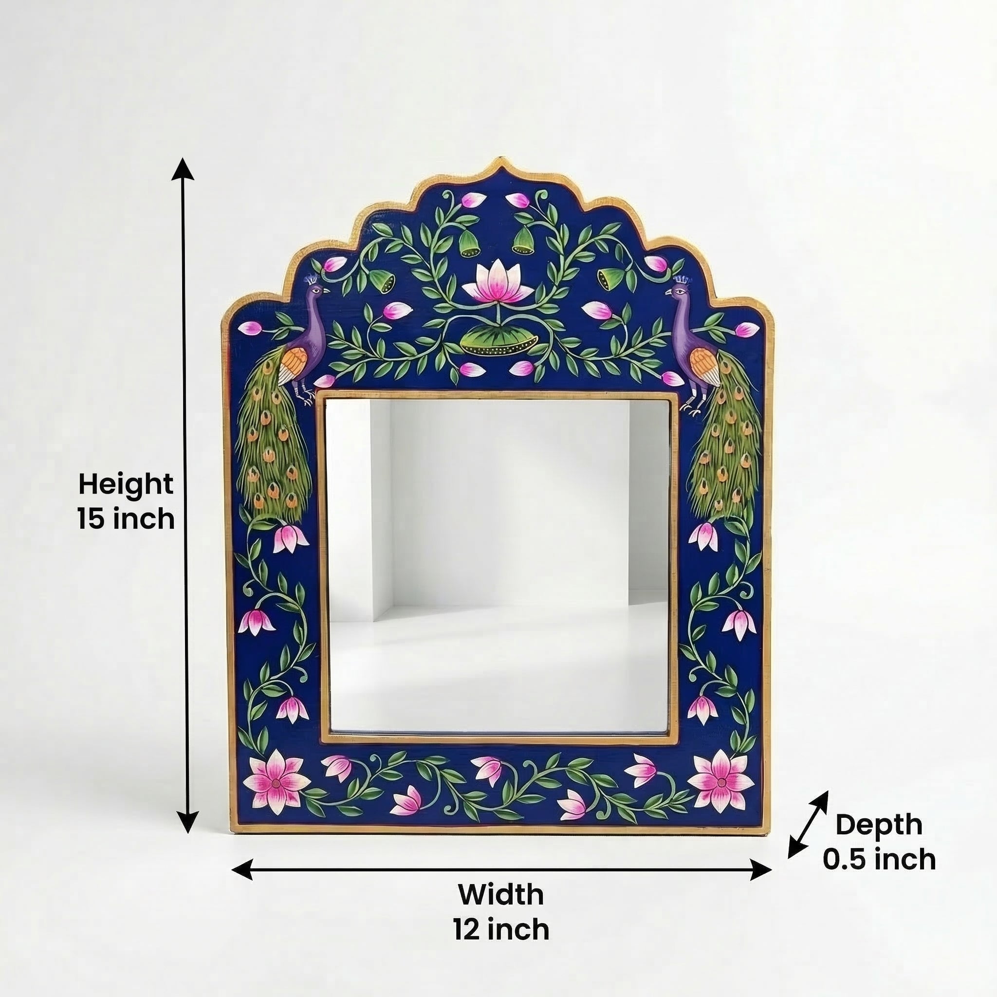 Blue Pichwai Handpainted Mirror | 15x12x0.5 inch