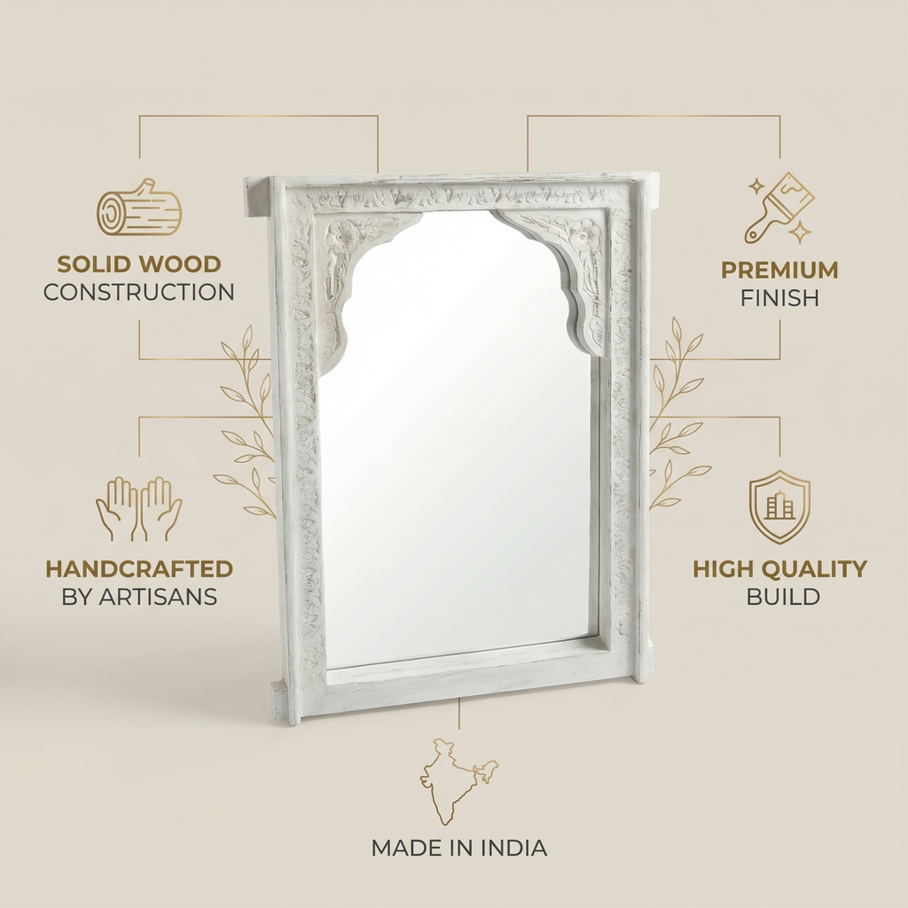Vintage Wooden Mirror (Frame Only) | White | 91x67x7cm
