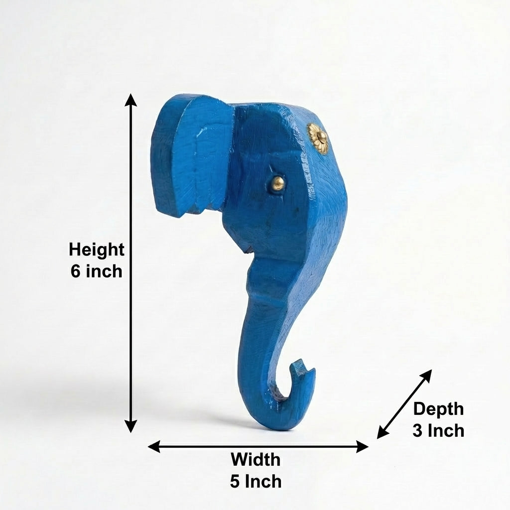 Wooden Elephant Wall Decor | 6x5x3 Inch | Blue