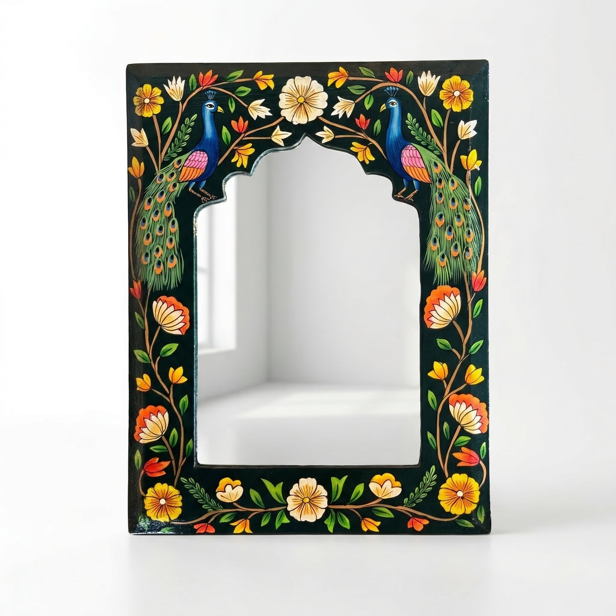 Black Pichwai Handpainted Mirror | 09x12x0.5 inch