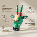 Handpainted Wooden Nandi/Cow Wall Decor | Green | 6x6x2 Inches