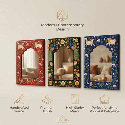 Black Pichwai Handpainted Mirror | 09x12x0.5 inch