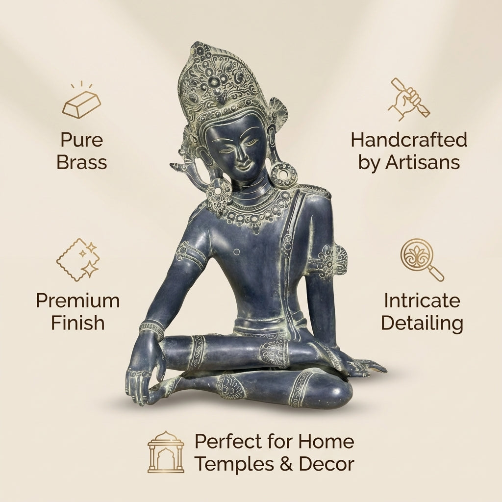 Brass Indra Dev | 14.2x9.4x7.1 Inch | Matte Finish | 7.1 Kg approx
