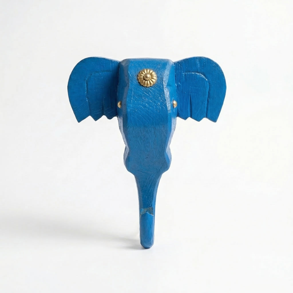 Wooden Elephant Wall Decor | 6x5x3 Inch | Blue
