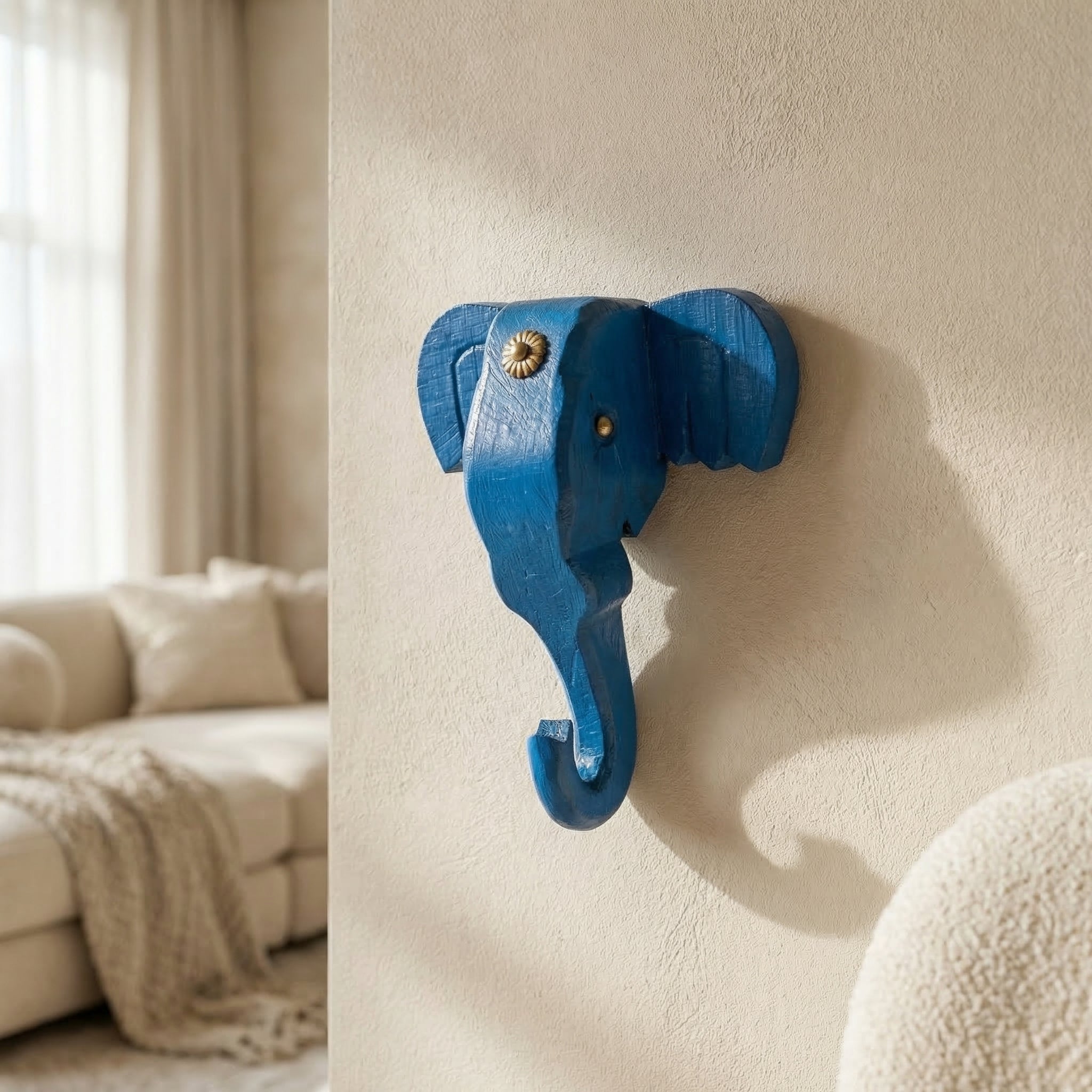 Wooden Elephant Wall Decor | 6x5x3 Inch | Blue