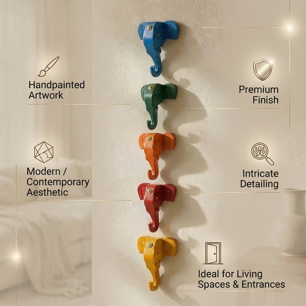 Wooden Elephant Wall Decor | 6x5x3 Inch | Blue
