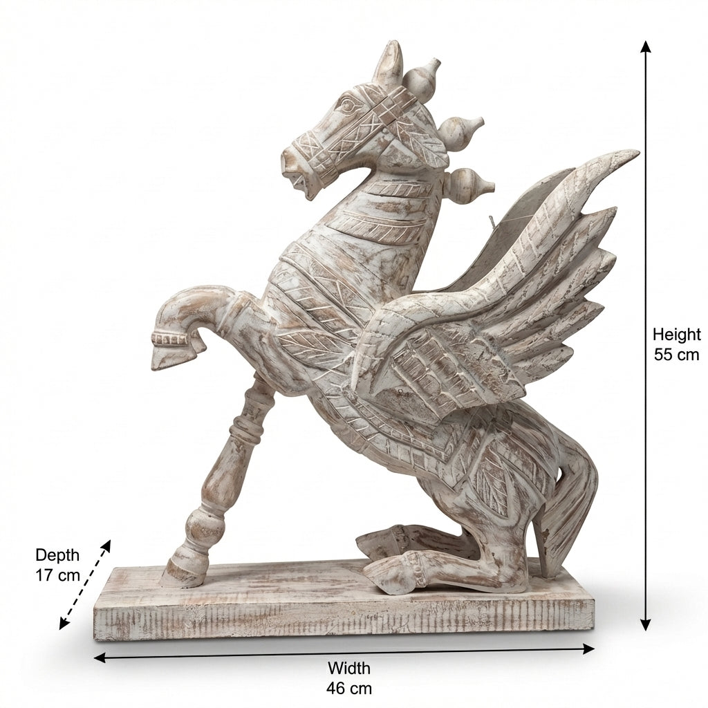 Wooden Flying Horse | Distress White | 55x46x17cm