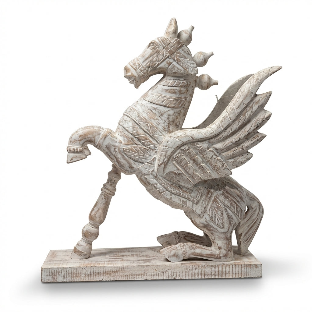 Wooden Flying Horse | Distress White | 55x46x17cm