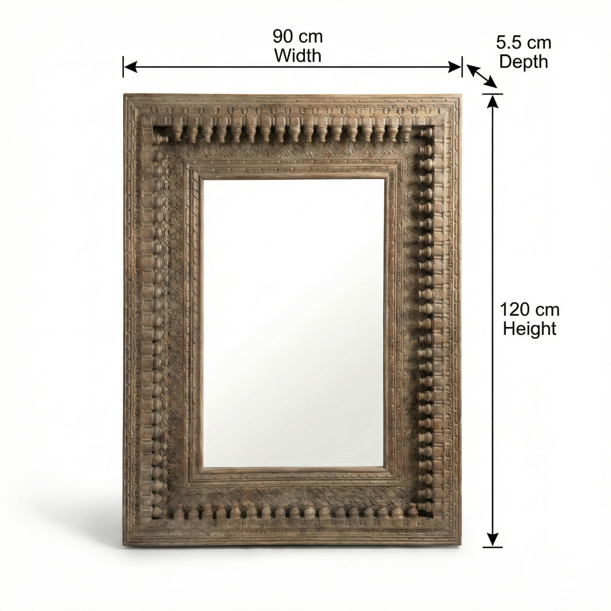 Vintage Wooden Mirror (Frame Only) | Brown | 120x90x5.5cm