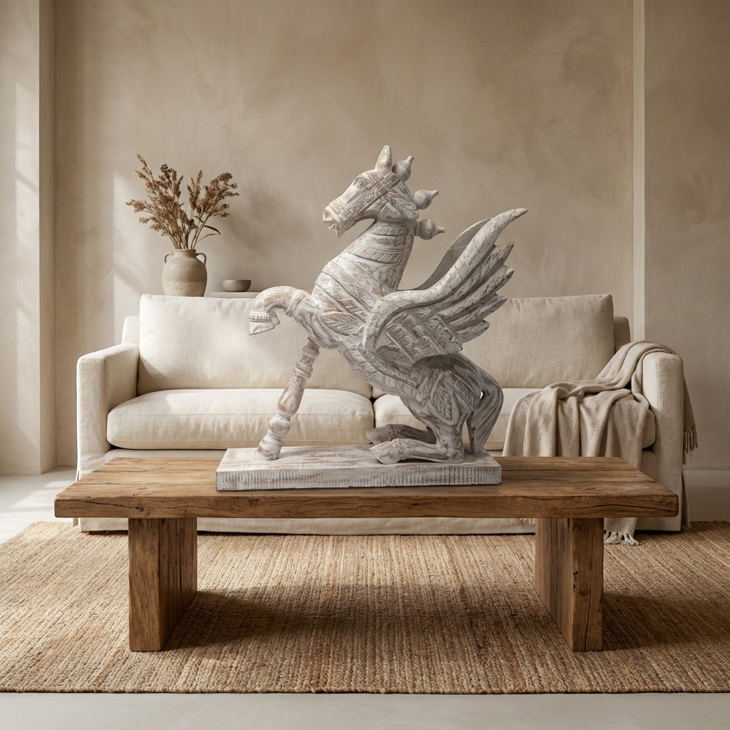 Wooden Flying Horse | Distress White | 55x46x17cm