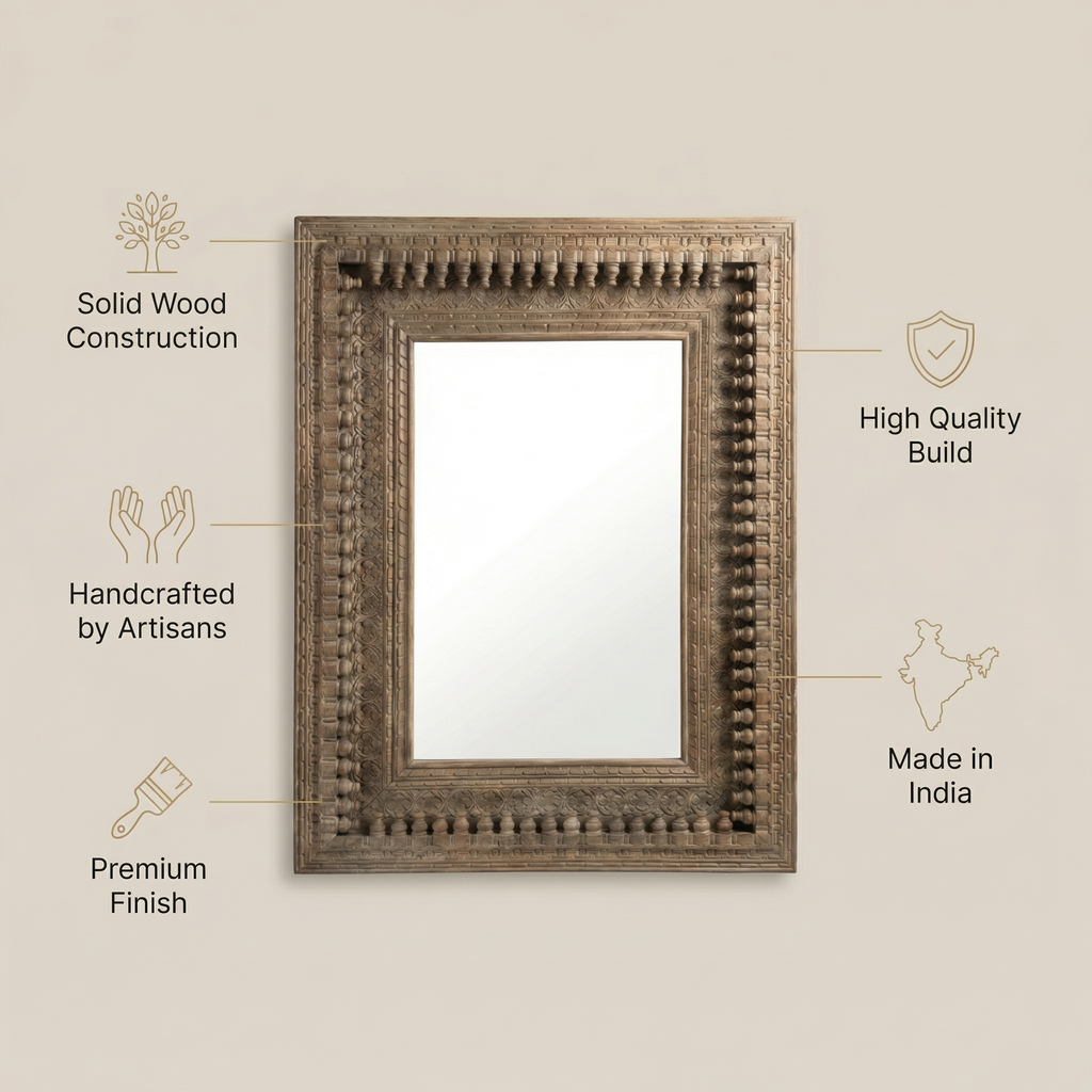 Vintage Wooden Mirror (Frame Only) | Brown | 120x90x5.5cm