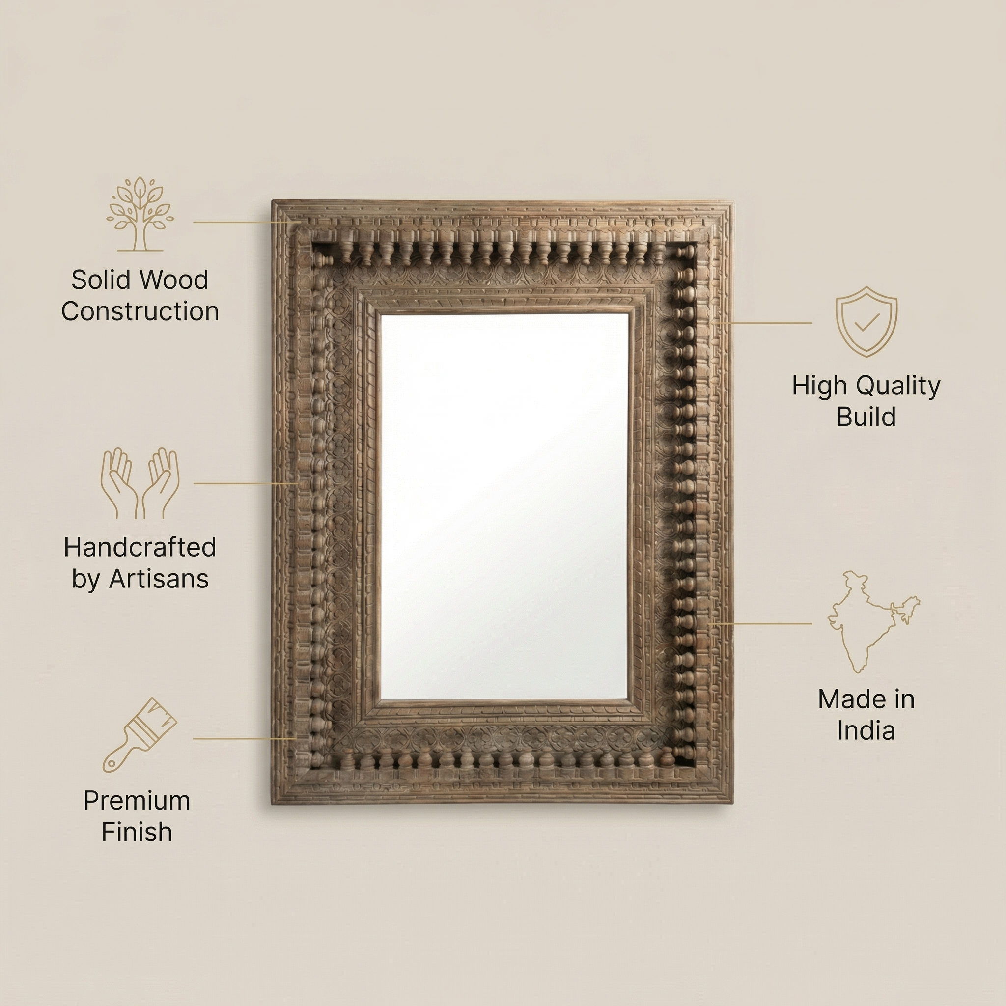 Vintage Wooden Mirror (Frame Only) | Brown | 120x90x5.5cm