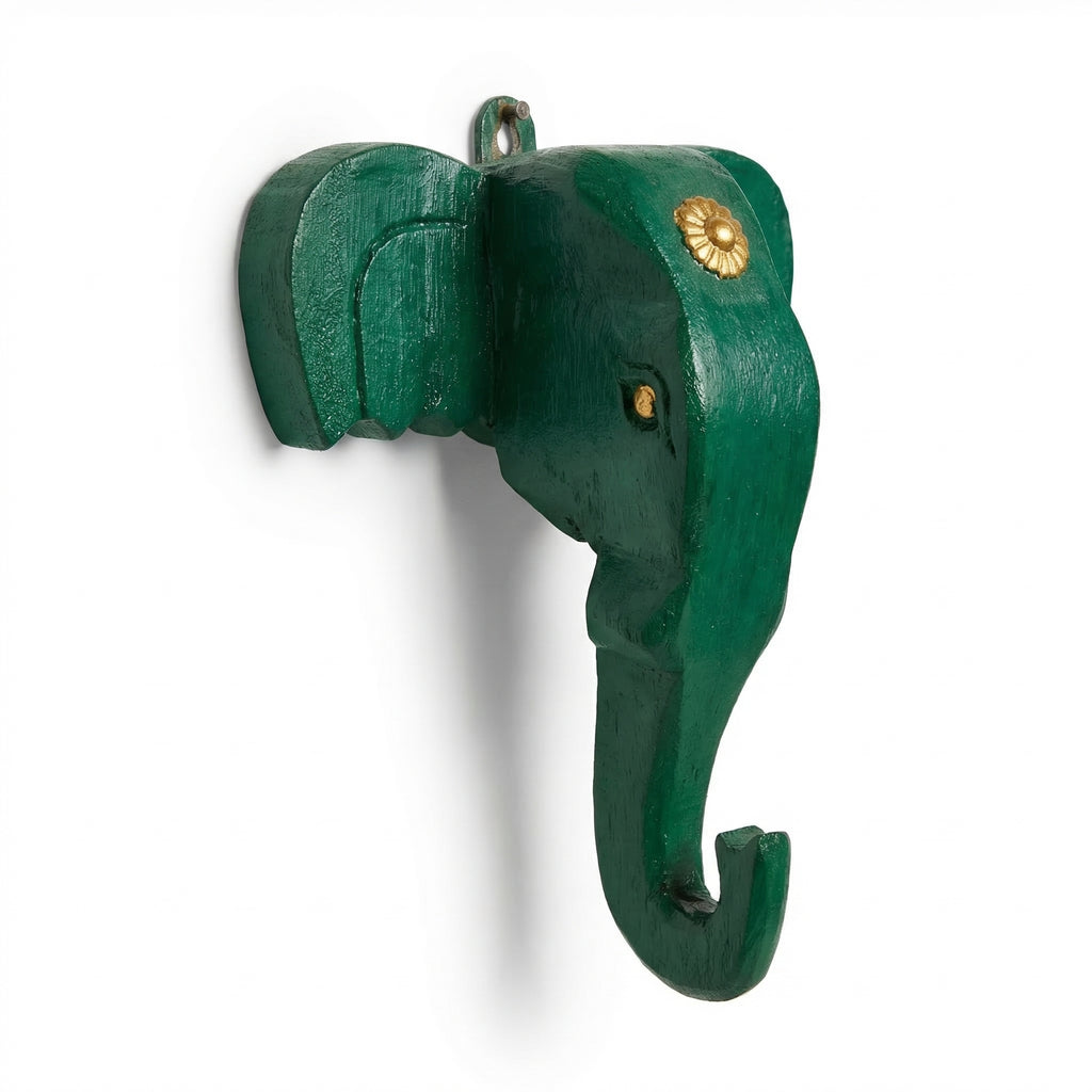 Wooden Elephant Wall Decor | 6x5x3 Inch | Green