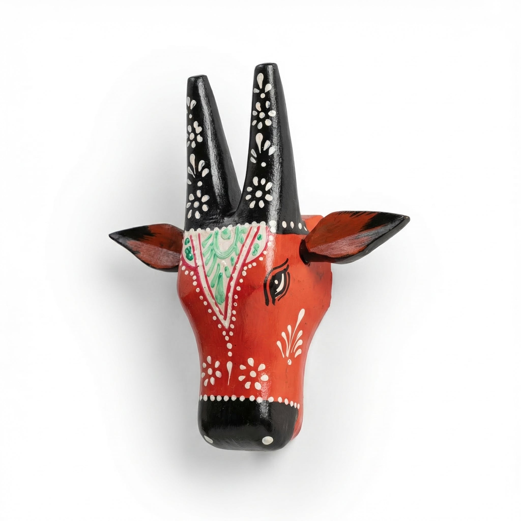 Handpainted Wooden Nandi/Cow Wall Decor | Red | 6x6x2 Inches