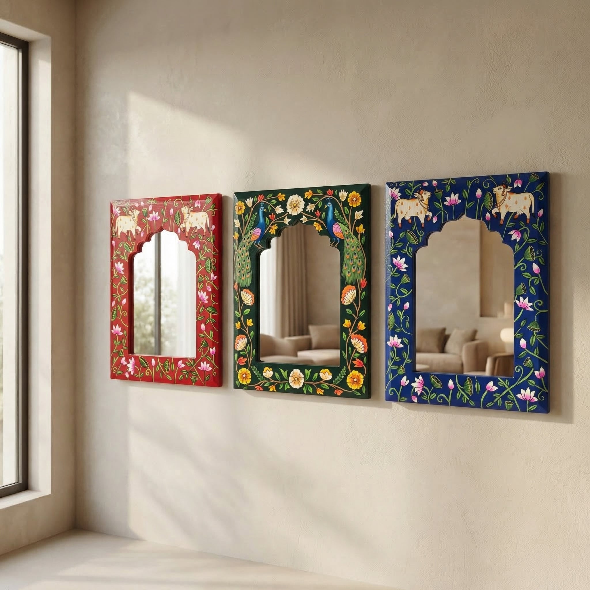 Blue Pichwai Handpainted Mirror | 09x12x0.5 inch