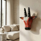 Handpainted Wooden Nandi/Cow Wall Decor | Red | 6x6x2 Inches