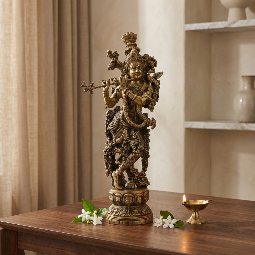 Brass Lord Krishna | 13.8x5.5.4x3.3 Inch | 3.6 Kg Approx