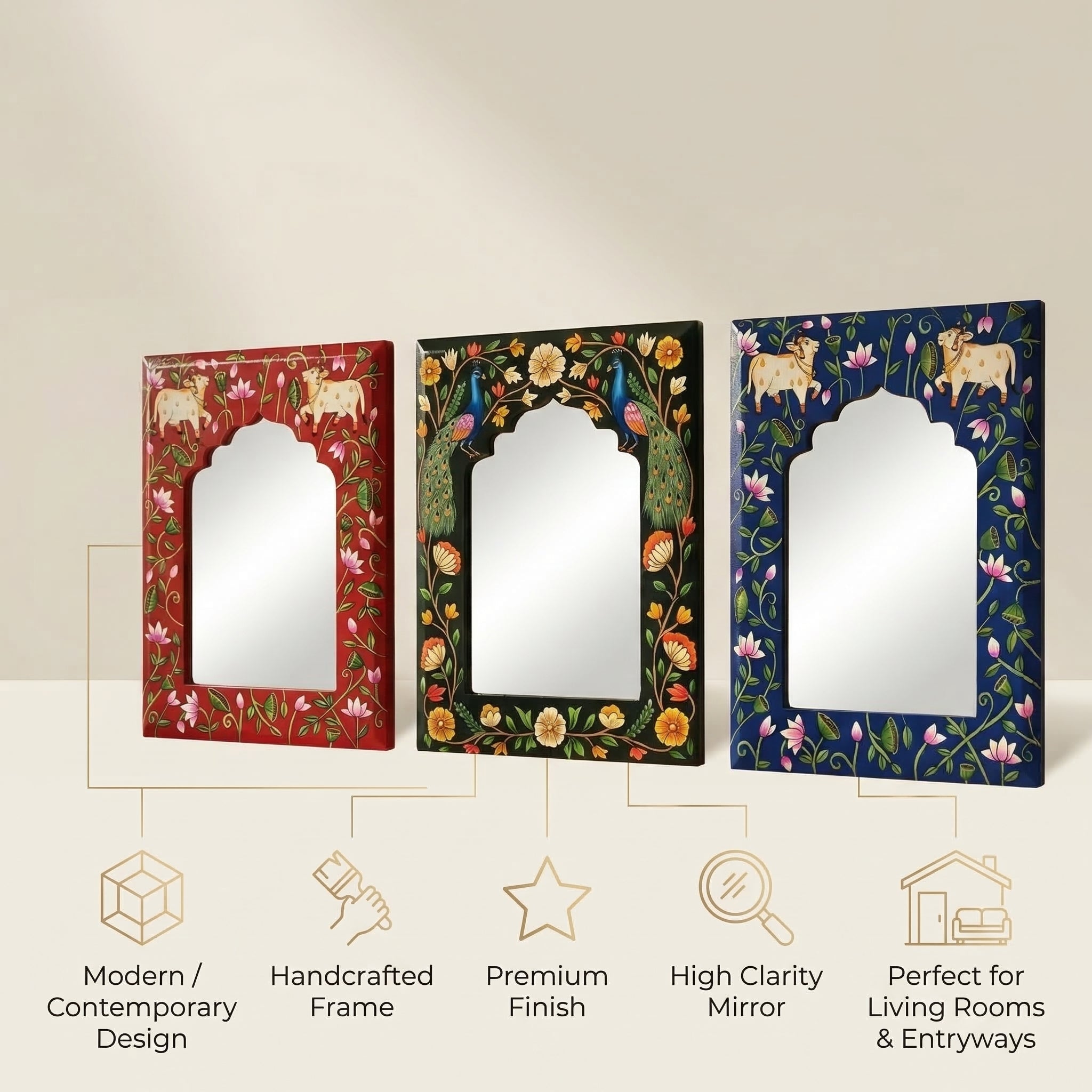 Blue Pichwai Handpainted Mirror | 09x12x0.5 inch